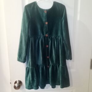 Girls' Dark Green Corduroy Button-Front Casual Dress Size 6